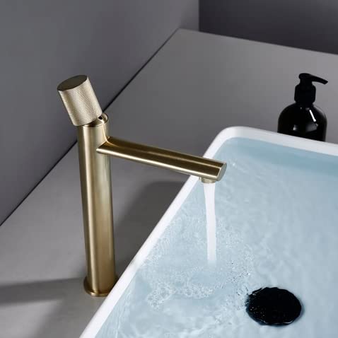 BASSINO Stylish Bathroom Faucet with Single Lever - Waterfall Bathroom Basin Faucet of Brass tap for Counter top/Table top Basin- Tap for Bathroom 12 Inches- Gold (Gold)