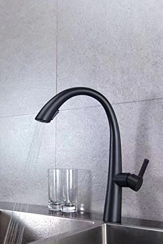 Brass Kitchen Faucet Luxury Design Pull Out Kitchen Faucet Tap Single Hole 360° Rotatable/Dual Water Flow System Kitchen Sink Tap Faucet (Black) BTT-2107