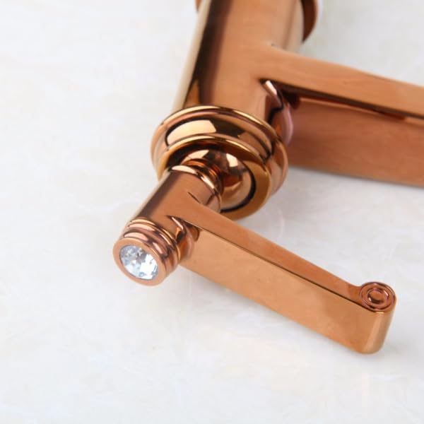 Bassino Basin Mixer Tap Hot and Cold Tall Body Faucet/Tap for Wash Basin, Sink/Wash Basin Mixer Faucet/Golden Pillar tap for Basin/Tap for Bathroom, Kitchen & Livingroom - Rosegold (Long Body)