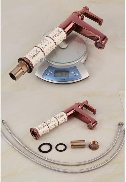 Bassino Basin Mixer Tap Hot and Cold Tall Body Faucet/Tap for Wash Basin, Sink/Wash Basin Mixer Faucet/Golden Pillar tap for Basin/Tap for Bathroom, Kitchen & Livingroom - Rosegold (Long Body)