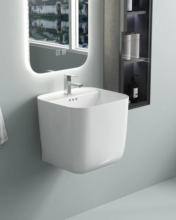 Ceramic Wall Mount Half Pedestal Wash Basin,BPB-755,size-17x18x16 Inch