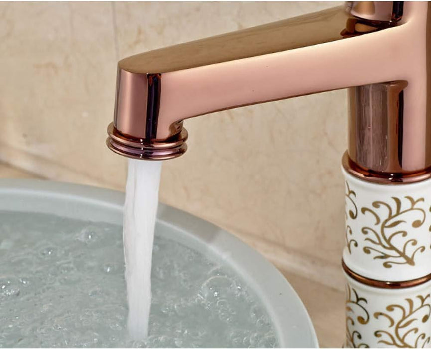 Bassino Basin Mixer Tap Hot and Cold Tall Body Faucet/Tap for Wash Basin, Sink/Wash Basin Mixer Faucet/Golden Pillar tap for Basin/Tap for Bathroom, Kitchen & Livingroom - Rosegold (Long Body)