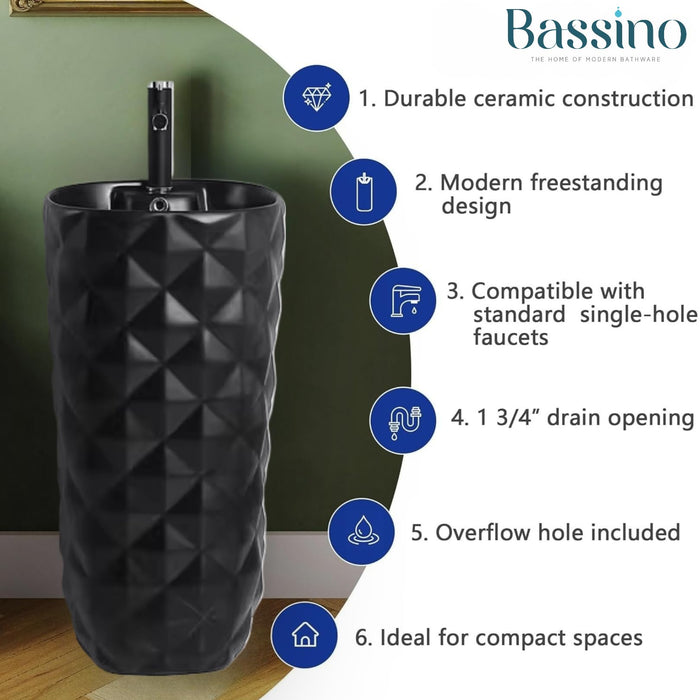 Ceramic Pedestal Wash Basin,BPB-540,size-16x16x34 Inch