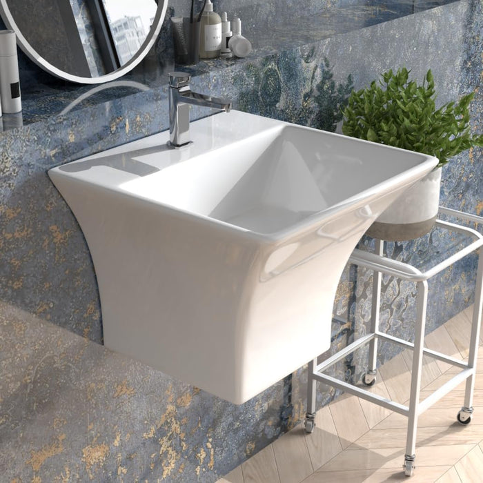 Ceramic Wall Mount Half Pedestal Wash Basinb,BPB-647,size-L19xW17xH13 Inch