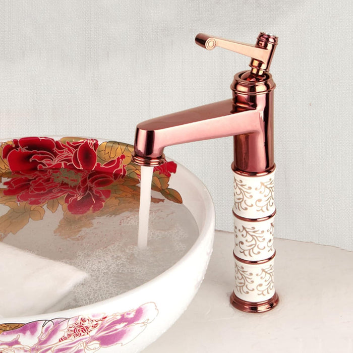 Bassino Basin Mixer Tap Hot and Cold Tall Body Faucet/Tap for Wash Basin, Sink/Wash Basin Mixer Faucet/Golden Pillar tap for Basin/Tap for Bathroom, Kitchen & Livingroom - Rosegold (Long Body)