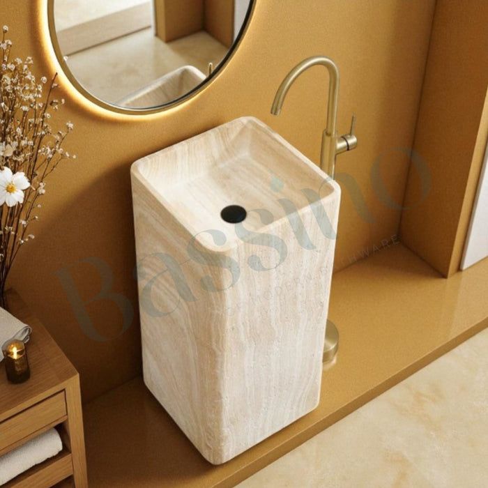 Compact Artificial Marble Sink|Matt Marble Pedestal Basin(16x16x34 Inch)