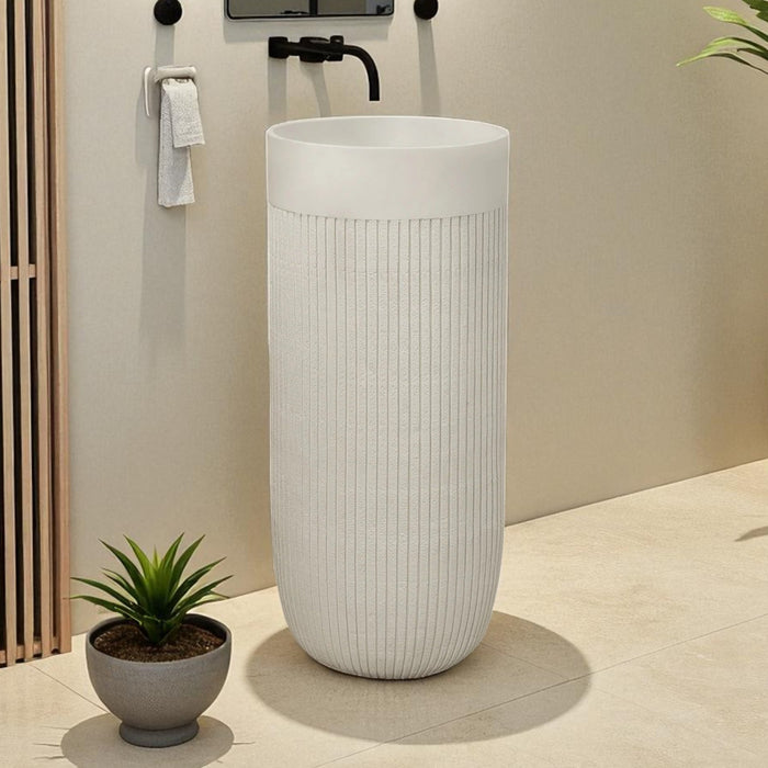 Modern Artificial Marble Sink|Textured White Pedestal Basin, NZ-4024(18x18x34)