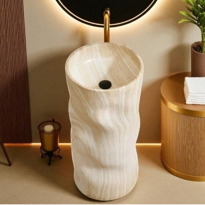 Artificial Marble Sink| Sculpted Matt Marble Pedestal Basin| Artistic Finish(16x16x34)