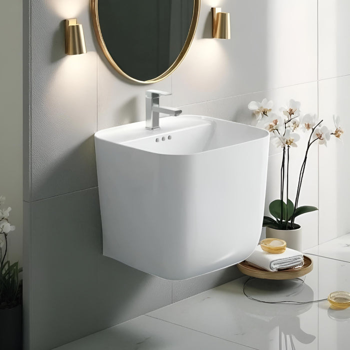 Ceramic Wall Mount Half Pedestal Wash Basin,BPB-755,size-17x18x16 Inch