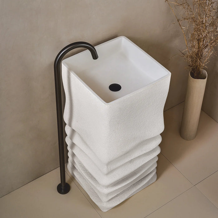 BASSINO Ceramic Pedestal Free Standing Wash Basin For Living Room and Bathroom,Home & Office Basin (420X420X860 MM, Beige-Matt) BPB-641