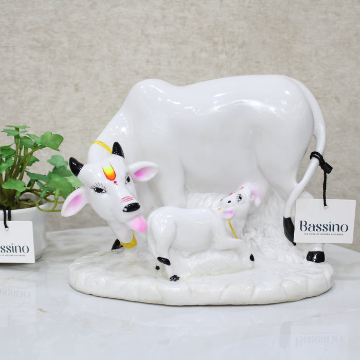 Kamdhenu Cow with Calf Idol in a stunning white color for home and office,table top decor item
