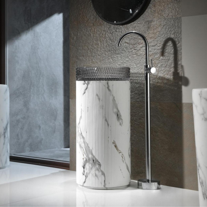 BASSINO Glass Pedestal Free Standing Wash Basin For Living Room and Bathroom,Home & Office Basin (400X400X850 MM)