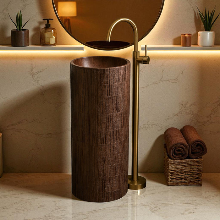 Artificial Marble| Textured Brown Pedestal Basin| Matt Finish(16x16x34)