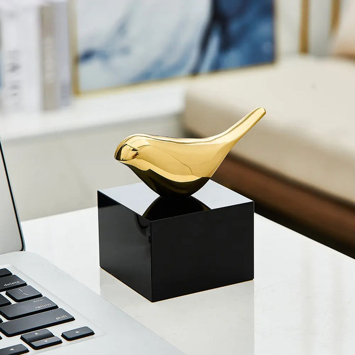 Gold Bird Figurine on Marble Base – Modern Tabletop Decor (BSP-8136)