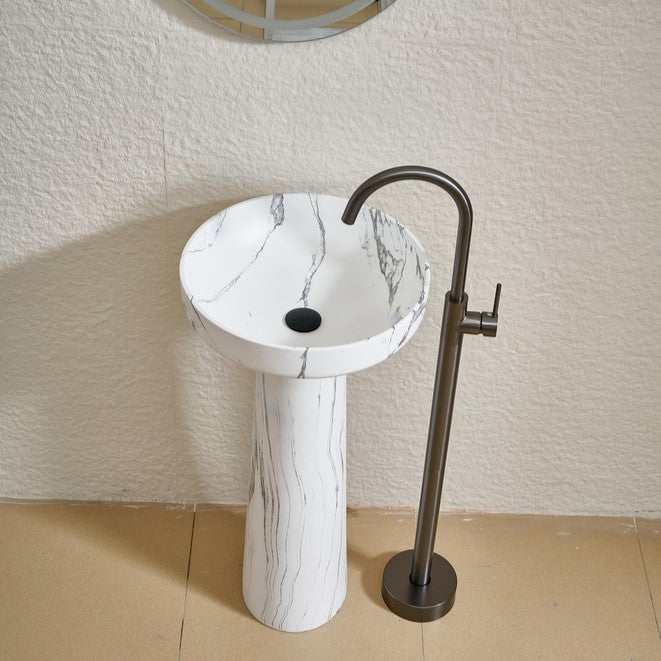 Artificial Marble Sink | Matt Marble Finish Pedestal Basin(18x18x34)