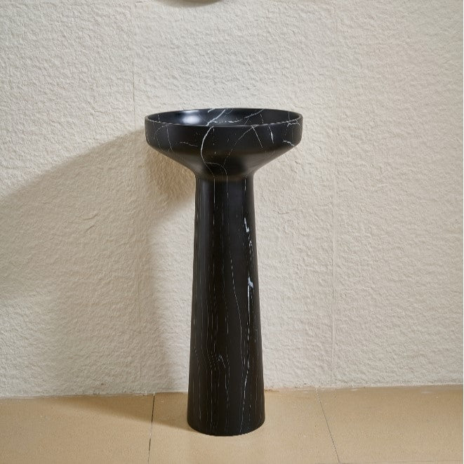 Sleek Artificial Marble|Black Matt Marble Pedestal Basin(18x18x34)