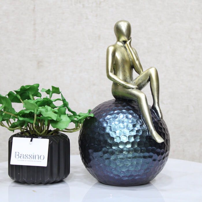 Thinker Stiing on Ball Statue Modern Abstract Style Aesthetic Sculpture Desk Decor for Living Room Bedroom Bookshelf Office Desk L 13 W 13 H 23 CM (BSP - 8008)