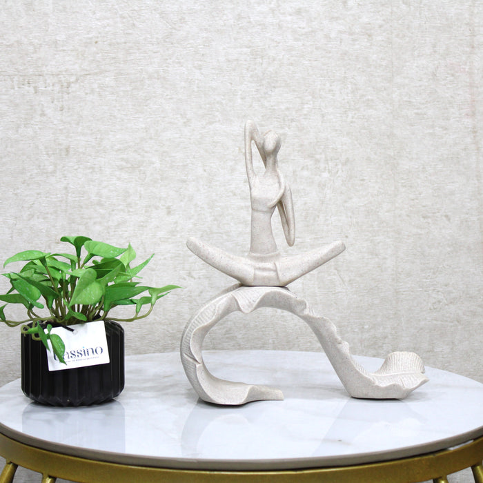 Minimalist Yoga Lady Sculpture in Seated Stretch Pose - Art Figurine on Sphere Base 10 Inch (BSP-8032)