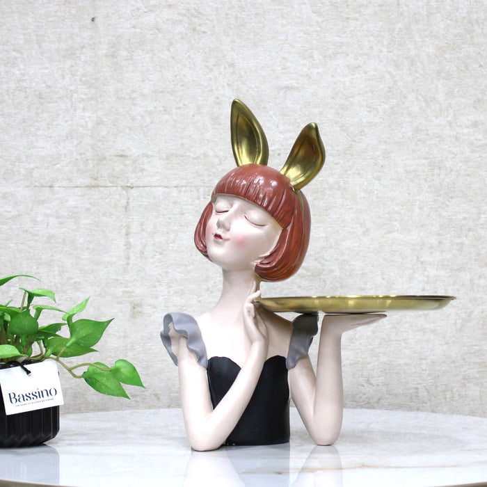 Elegant Bunny Girl Decorative Tray – Cute Tabletop Accent 12 Inch (BSP-8077)