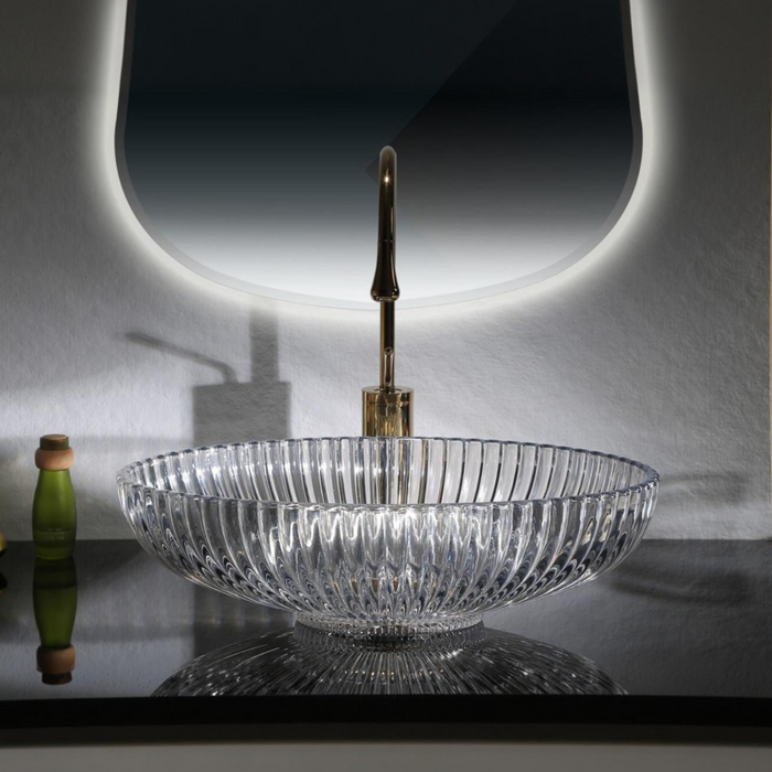 Bassino Modern Transparent Glass Wash Basin | Stylish Countertop Wash Basin for Bathroom–510x350x155 mm