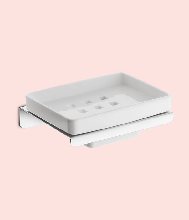 BASSINO Stylish Soap Dish For Bathroom-SS 304 & PTMT Material-CHROME FINISH