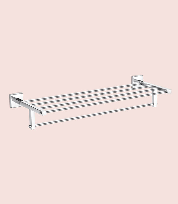 BASSINO Stylish Towel Rack with Rod For Bathroom-SS 304-CHROME FINISH