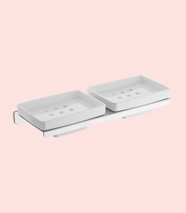 BASSINO Stylish Double Soap Dish For Bathroom-SS 304 & PTMT Material-CHROME FINISH