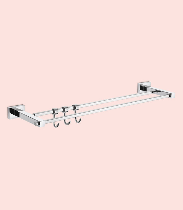 BASSINO Stylish Double Towel Rod 24 Inch For Bathroom/office/home/hotels-Brass-Chrome Glossy Finish