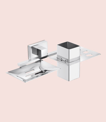 BASSINO Stylish Soap Dish & Toothbrush Tumbler For Bathroom/office/home/hotels-Brass,Glossy Finish