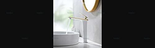 BASSINO Stylish Bathroom Faucet with Single Lever - Waterfall Bathroom Basin Faucet of Brass - Hot and Cold Water Mixer Antique Tap for Bathroom (White & Gold) BTT-2081