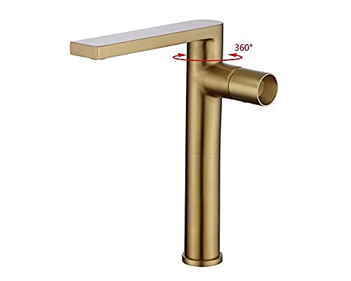 BASSINO Extended body Brass Bathroom Sink Wash Basin Mixer Tap Single Handle Hot & Cold Waterfall Lavatory Sink Faucet for Living Room & Bathrooms (GOLD)