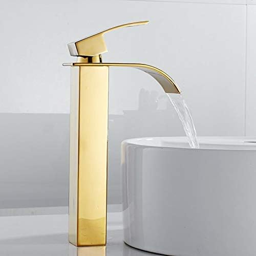 MOST Stylish Bathroom Faucet with Single Lever - Waterfall Bathroom Basin Faucet of Brass - Hot and Cold Water Mixer Antique Tap for Bathroom 12 Inches - (Golden Square)