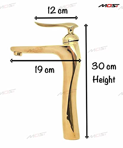 BASSINO Stylish Bathroom Faucet with Single Lever - Waterfall Bathroom Basin Faucet of Brass - Hot and Cold Water Mixer Antique Tap for Bathroom 12 Inches -Golden