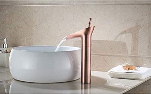 Most Stylish Bathroom Faucet with Single Lever - Waterfall Bathroom Basin Faucet of Brass - Hot and Cold Water Mixer Antique Tap for Bathroom 12 Inches - (Rose Gold 2)