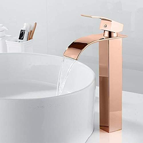 MOST Stylish Bathroom Faucet with Single Lever - Waterfall Bathroom Basin Faucet of Brass - Hot and Cold Water Mixer Antique Tap for Bathroom 12 Inches - (Rose Gold 5)