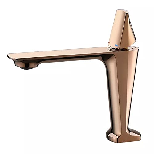 BASSINO Small Size Brass Bathroom Sink Wash Basin Mixer Tap Single Handle Hot & Cold Waterfall Lavatory Sink Faucet for Living Room & Bathrooms (Rose Gold)