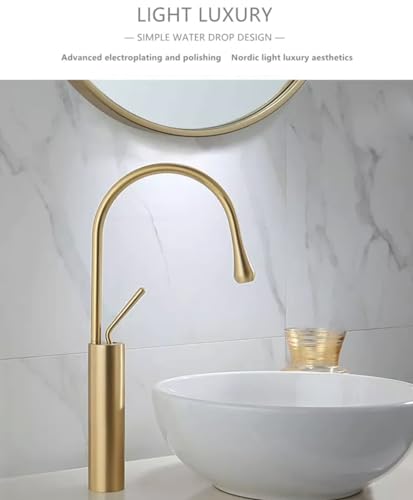 BASSINO Stylish Bathroom Faucet with Single Lever - Waterfall Bathroom Basin Faucet of Brass - Hot and Cold Water Mixer Antique Tap for Bathroom 15 Inches - (Gold)