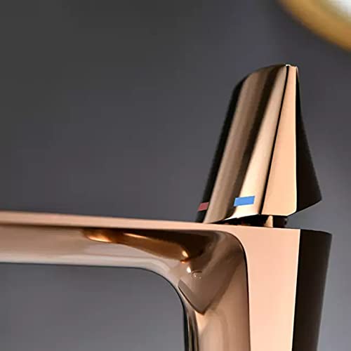 BASSINO Small Size Brass Bathroom Sink Wash Basin Mixer Tap Single Handle Hot & Cold Waterfall Lavatory Sink Faucet for Living Room & Bathrooms (Rose Gold)