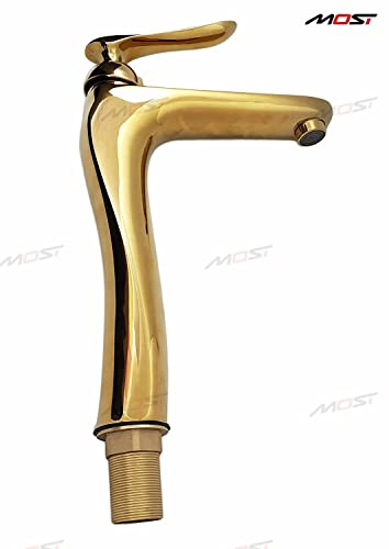 BASSINO Stylish Bathroom Faucet with Single Lever - Waterfall Bathroom Basin Faucet of Brass - Hot and Cold Water Mixer Antique Tap for Bathroom 12 Inches -Golden