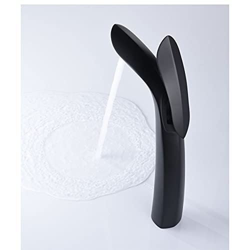 BASSINO Extended Body Brass Bathroom Sink Wash Basin Mixer Tap Single Handle Hot & Cold Waterfall Lavatory Sink Faucet for Living Room & Bathrooms (Black)