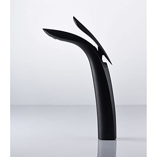 BASSINO Extended Body Brass Bathroom Sink Wash Basin Mixer Tap Single Handle Hot & Cold Waterfall Lavatory Sink Faucet for Living Room & Bathrooms (Black)