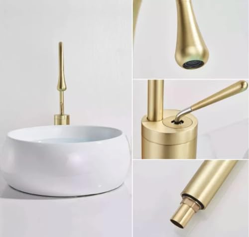BASSINO Stylish Bathroom Faucet with Single Lever - Waterfall Bathroom Basin Faucet of Brass - Hot and Cold Water Mixer Antique Tap for Bathroom 15 Inches - (Gold)