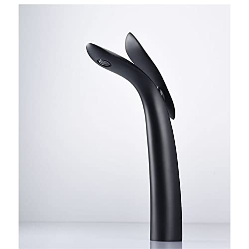 BASSINO Extended Body Brass Bathroom Sink Wash Basin Mixer Tap Single Handle Hot & Cold Waterfall Lavatory Sink Faucet for Living Room & Bathrooms (Black)