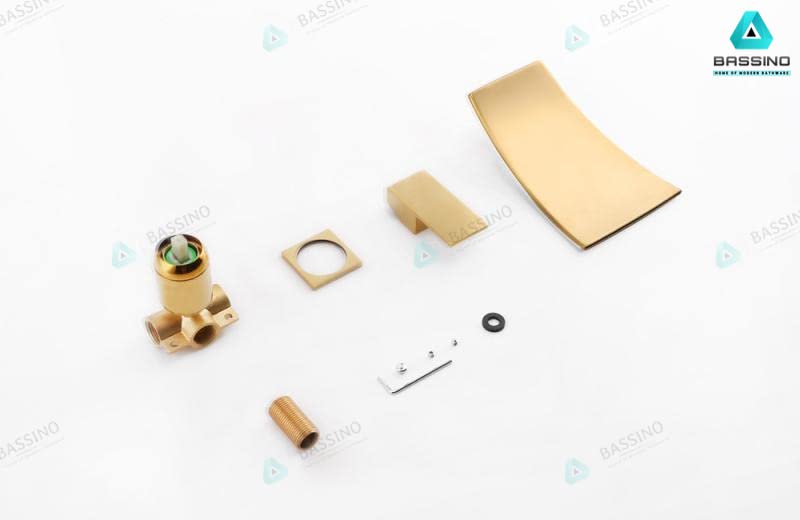 BASSINO Gold Waterfall Faucet Tap Wall Brass Basin Mixer Wall Mixer Sink Mixer Hot and Cold, Golden Colour Faucet Tap (BTT-2067) (Gold)