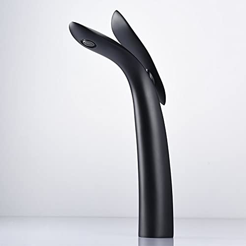 BASSINO Extended Body Brass Bathroom Sink Wash Basin Mixer Tap Single Handle Hot & Cold Waterfall Lavatory Sink Faucet for Living Room & Bathrooms (Black)