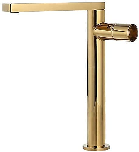BASSINO Extended body Brass Bathroom Sink Wash Basin Mixer Tap Single Handle Hot & Cold Waterfall Lavatory Sink Faucet for Living Room & Bathrooms (GOLD)