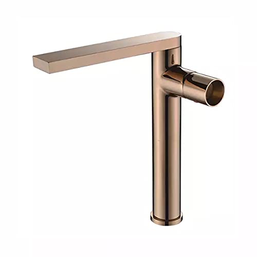 BASSINO Extended Body Brass Bathroom Sink Wash Basin Mixer Tap Single Handle Hot & Cold Waterfall Lavatory Sink Faucet for Living Room & Bathrooms (Rose-Gold)