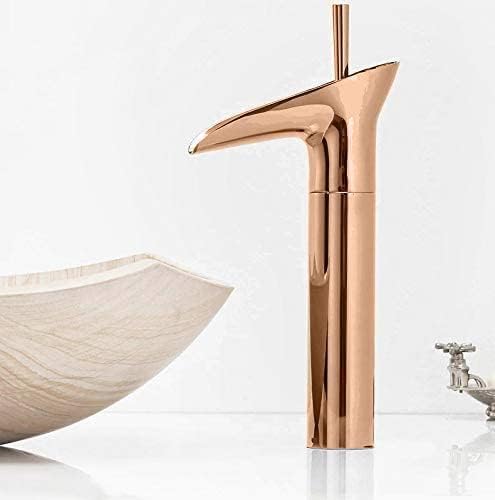 Most Stylish Bathroom Faucet with Single Lever - Waterfall Bathroom Basin Faucet of Brass - Hot and Cold Water Mixer Antique Tap for Bathroom 12 Inches - (Rose Gold 2)