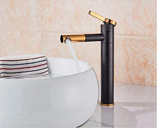 MOST Stylish Bathroom Faucet with Single Lever - Waterfall Bathroom Basin Faucet of Brass - Hot and Cold Water Mixer Antique Tap for Bathroom 12 Inches - (Black and Gold)