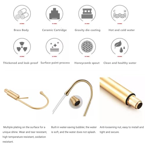 BASSINO Stylish Bathroom Faucet with Single Lever - Waterfall Bathroom Basin Faucet of Brass - Hot and Cold Water Mixer Antique Tap for Bathroom 15 Inches - (Gold)